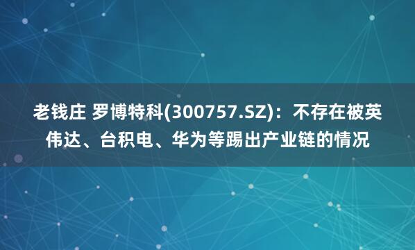 老錢莊 羅博特科(300757.SZ)：不存在被英偉達、臺積電、華為等踢出產業鏈的情況
